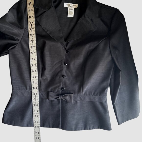 Miss Dorby Black Button-Up Blazer With Bow Detail Size 10 3/4 Sleeves - Picture 6 of 7